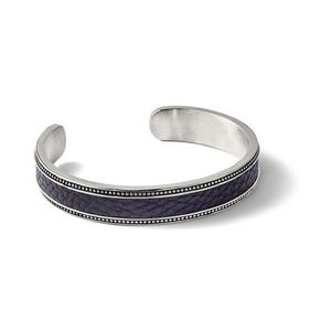 Chisel Stainless Steel Antiqued and Polished with Textured Leather Inlay 12mm Cu